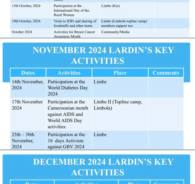 Calendar of Activities: October to December 2024